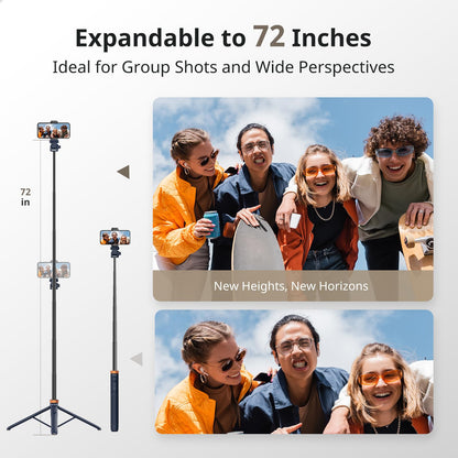Sensyne 72" Phone Tripod, Extendable Selfie Stick with Detachable Phone Holder Compatible with All Cell Phones/Camera Blue