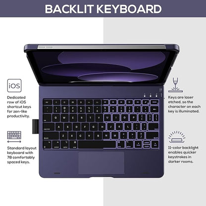 typecase Touch iPad 10th Generation Case with Keyboard (10.9", 2022) and iPad A16 (11th Gen, 2025) – 360° Rotatable, 11-Color Backlit, Multi-Touch Trackpad, Thin & Light (Midnight Amethyst)