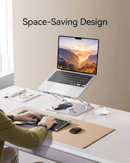 Foldable Aluminum Laptop Stand for 10-17.3" Laptops, Height Adjustable Portable Ergonomic Computer Holder, Space Saving Desk with Heat Dissipation. Compatible with MacBook/Dell/HP etc, Silver