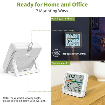 Indoor Thermometer Room Temperature Home Hygrometer Humidity Gauge, Accurate with Calibration, Backlight, Air Comfort Indicator, 24H Max Min Records, Time, Date (AAA Batteries Included)