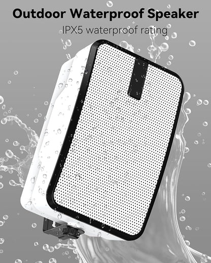 400W Outdoor Bluetooth Speakers, Wireless Sync Between Speakers, IPX5 Waterproof, Powerful Bass, Wall Mount for Patio, Porch, Gazebo, Garage, 2-Pack, White(MZ-621)