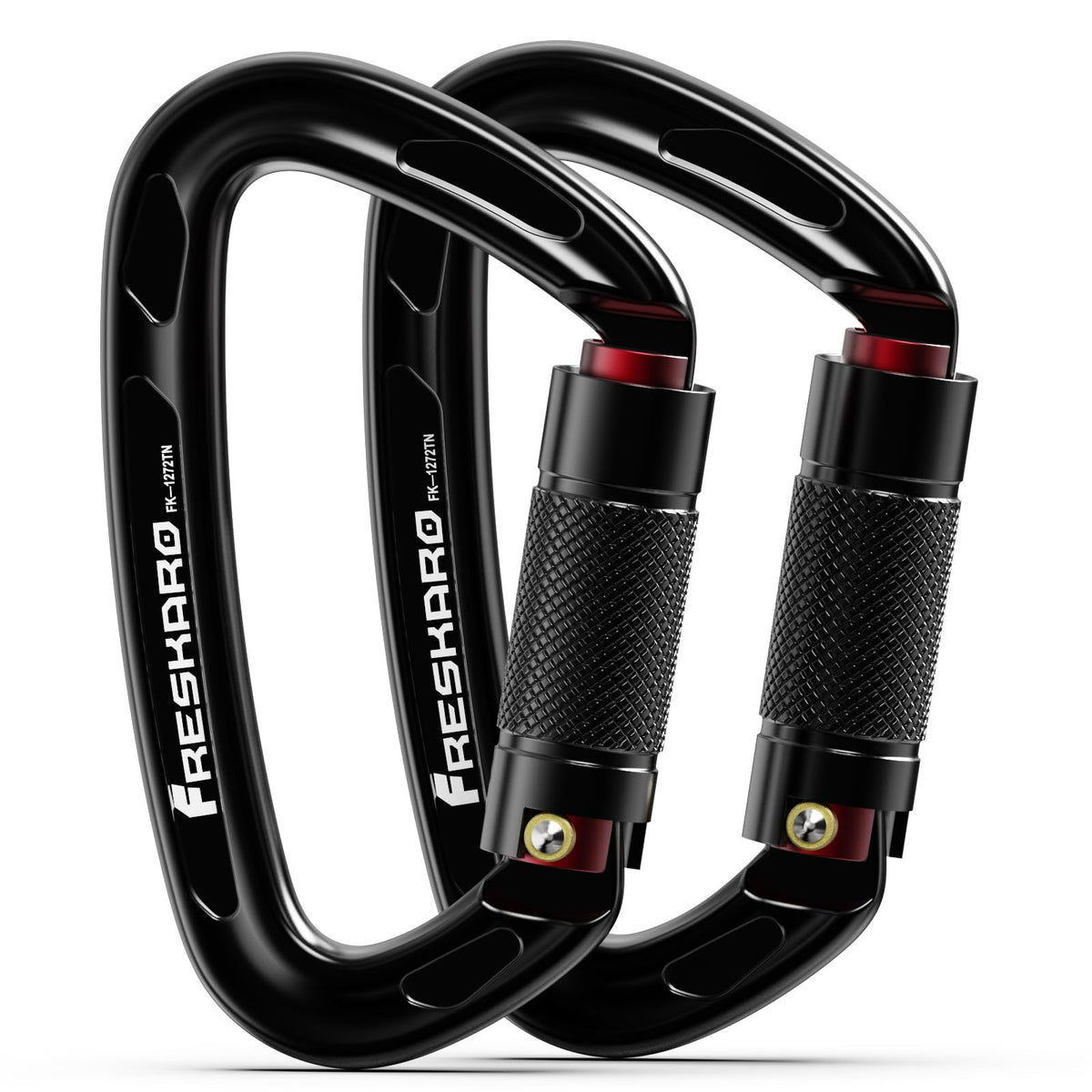 FresKaro 25kN Climbing Carabiners Double Locking Carabiner Clips, Heavy Duty Carabiner for Rock Climbing, Rappelling, Hunting, or Survival Gear kit, Gym Equipment, Cerfified UIAA Carabiner Black