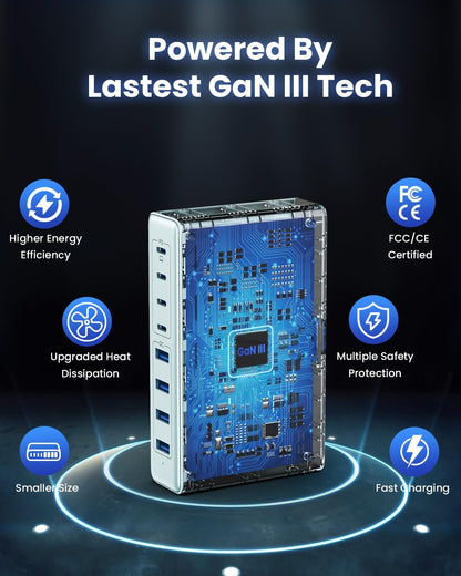 USB C Charger 200W USB C Charger Block,Upgraded GaN III 8-Port Fast Charging Station Hub,PD 65W Laptop Charging Adapter Compatible with MacBook Pro/Air,DELL,Steam Deck,iPhone 16/15/14,Galaxy S23/22
