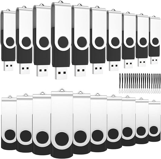 ABLAZE 1GB USB Flash Drive 20 Pack, USB 2.0 Thumb Drives with Lanyards Bulk Memory Sticks Pendrives 20PCS (Black)