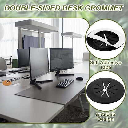 PATIKIL Desk Grommet 1-9/16", 8 Pcs Round Cable Grommet Cord Hole Cover with Adhesive Tape Flexible Table Wire Organizer for Office Home Table Countertop, Black