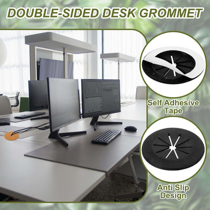 PATIKIL Desk Grommet 1-9/16", 8 Pcs Round Cable Grommet Cord Hole Cover with Adhesive Tape Flexible Table Wire Organizer for Office Home Table Countertop, Black
