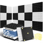Focusound White Acoustic Panels 24 Pack 2"x12"x12" with 120 PCS Double-Side Adhesive - Sound Proof Pyramid Foam for Walls, Home Studio Noise Absorption & Echo Control Kit