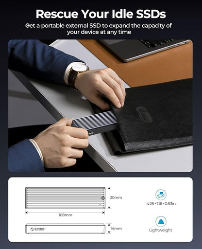 ORICO M.2 NVMe SSD Enclosure, USB 3.1 Gen 2 (10 Gbps) PCIe External Adapter NVMe Case for 2230/2242/2260/2280 M.2 SSD up to 8TB, UASP Supported - M2PV