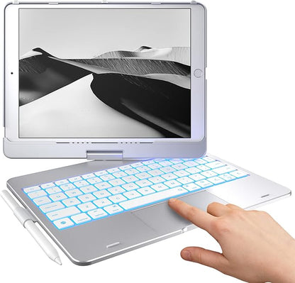 typecase Touch Case with Keyboard for iPad 9th Generation (10.2", 2021), Multi-Touch Trackpad, 10 Color Backlight, 360, Thin & Light - iPad 8th Gen (2020), 7th Gen (2019), Air 3, Pro 10.5 (Silver)