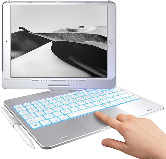 typecase Touch Case with Keyboard for iPad 9th Generation (10.2", 2021), Multi-Touch Trackpad, 10 Color Backlight, 360, Thin & Light - iPad 8th Gen (2020), 7th Gen (2019), Air 3, Pro 10.5 (Silver)