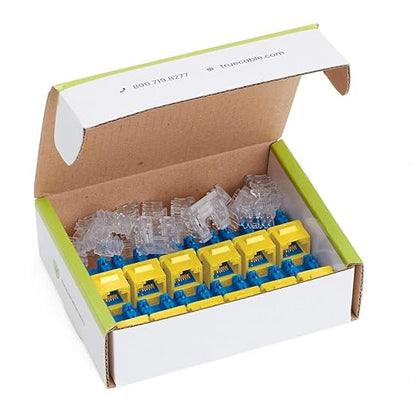 trueCABLE Cat5e Keystone Jack, Unshielded (UTP), 90 Degree Punch-Down, PoE++ (4PPoE) 100W, UL Listed, ETL Verified, ANSI/TIA Certified, Modular RJ45 Female, Yellow, 12 Pack