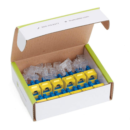 TRUE CABLE Cat6A Unshielded (UTP) Keystone Jack, 90-Degree Punch-Down RJ45 Female Module, PoE++ 4PPoE, UL Listed & TIA Certified, Yellow, 12 Pack