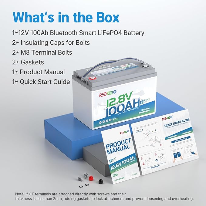 Redodo 2 Pack 12V 100Ah Group 31 Bluetooth LiFePO4 Battery, Low Temp Cutoff Lithium Battery with 100A BMS, Max. 15000 Deep Cycles, Perfect for RV, Trolling Motors, Off-Grid System