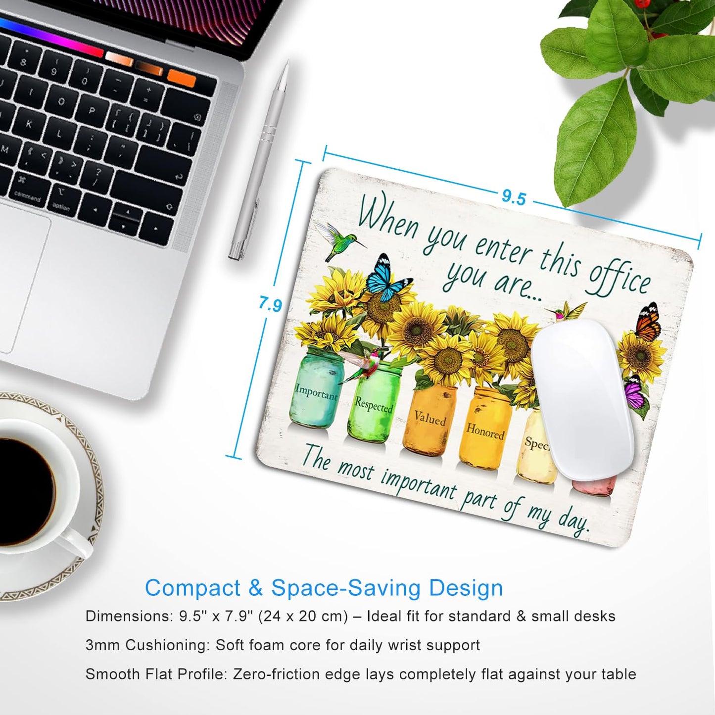 SHALYSONG Sunflower Office Quotes Mouse Pad, 9.5"x7.9" Non-Slip Mousepad