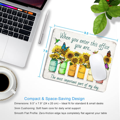 SHALYSONG Sunflower Office Quotes Mouse Pad, 9.5"x7.9" Non-Slip Mousepad