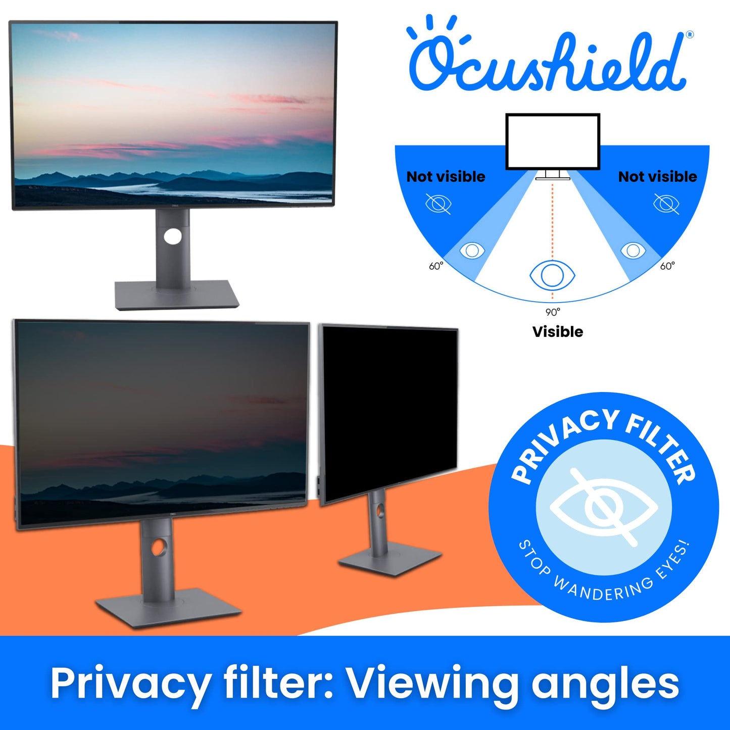 Ocushield 12.1” (16:10) Premium Anti Blue Light Screen Protector with Privacy Filter for Laptop - Blue Light Blocking for Eyes - Anti-Glare Film (261 x 164 mm)