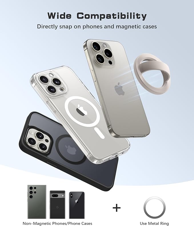 Magnetic Phone Grip, Removable Loop Grip with Soft Finger Strap, Silicone Phone Ring Holder for Back of Phone for iPhone 16/15/14/13/12 Pro Max/Plus, Stone