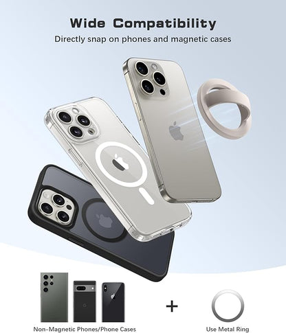 Magnetic Phone Grip, Removable Loop Grip with Soft Finger Strap, Silicone Phone Ring Holder for Back of Phone for iPhone 16/15/14/13/12 Pro Max/Plus, Stone