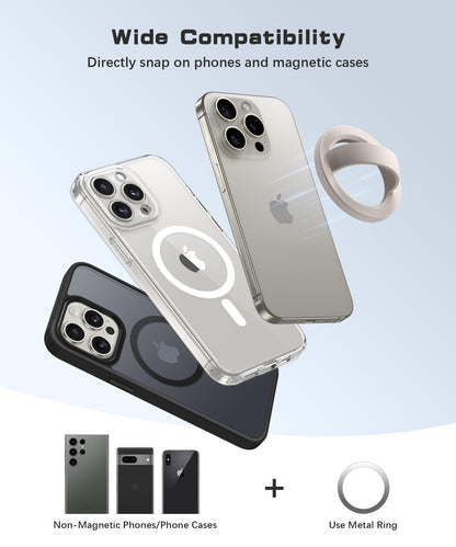 SuydanBox Magnetic Phone Grip, Removable Loop Grip with Soft Finger Strap, Silicone Phone Ring Holder for Back of Phone for iPhone 16/15/14/13/12 Pro Max/Plus, Stone