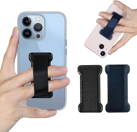 WUOJI Phone Grip Holder for Hand, Universal Finger Strap Phone Holder, Finger Selfie Grip Compatible with Most Smartphones (Black Blue) -2Pack