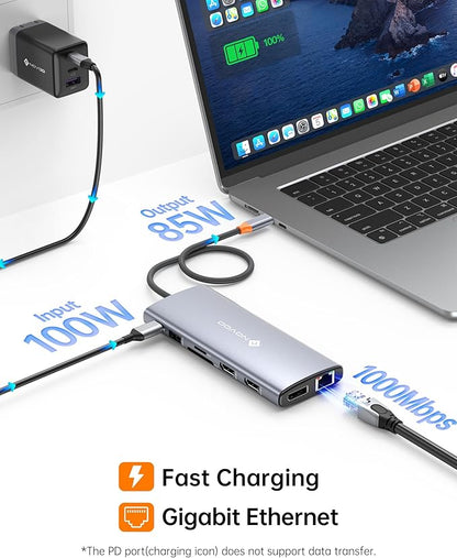 Dell/HP/Lenovo/Surface USB C Docking Station - Dual 4K60 HDMI+8K30 DP, 14 in 1 USB C Hub Adapter with 100W PD, RJ45, SD/TF, Audio, Multiport Dock for MacBook/Laptop