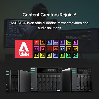 Asustor Lockerstor 2 Gen2 AS6702T - 2 Bay NAS, Quad-Core 2.0 GHz CPU, 4x M.2 NVMe slots (PCIe 3.0), Dual 2.5GbE, 4GB DDR4 RAM, Network Attached Storage (Diskless)