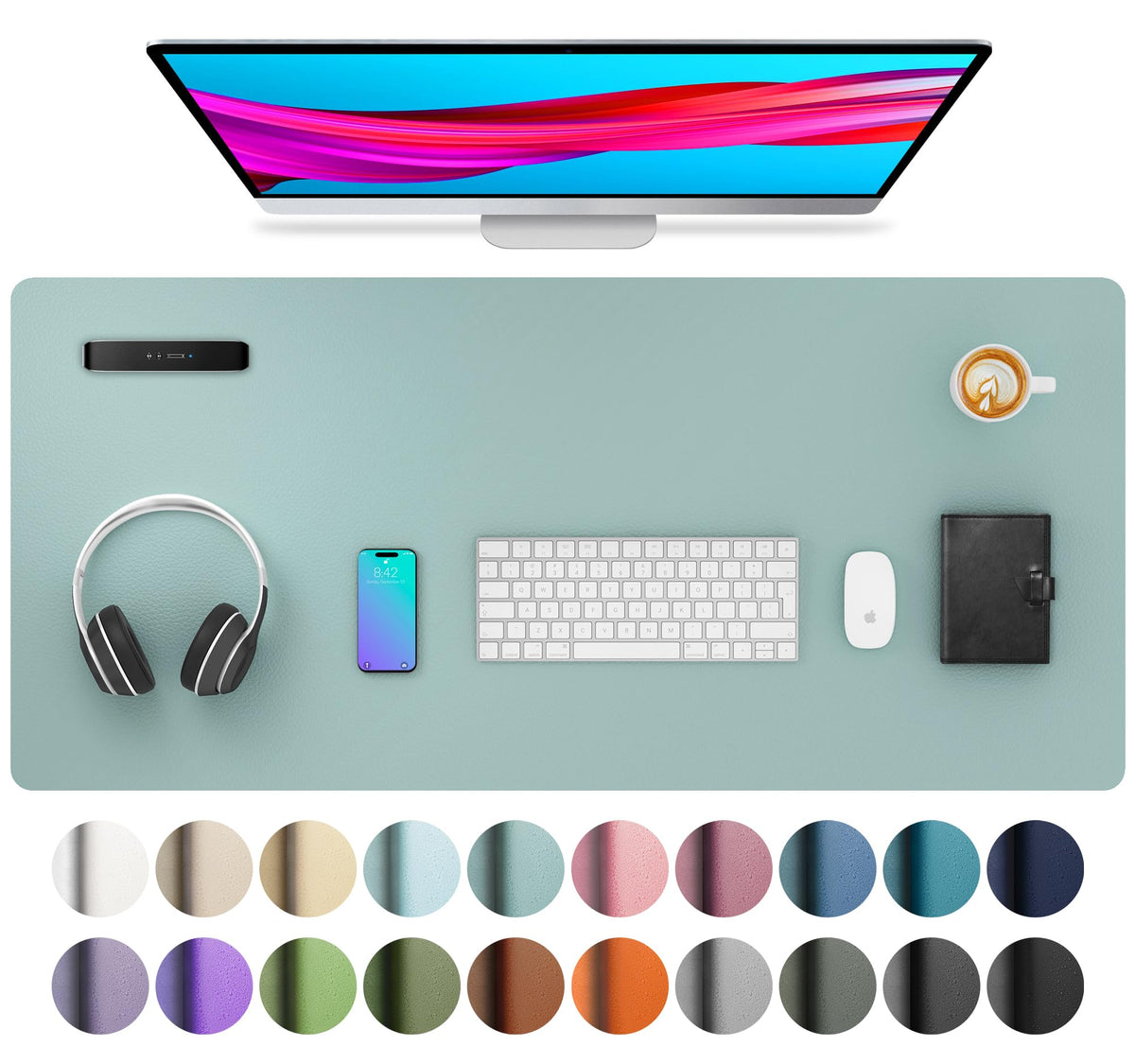Aothia Leather Desk Pad Protector, Mouse Pad, Office Desk Mat, Non-Slip PU Leather Desk Blotter, Laptop Desk Pad, Waterproof Desk Writing Pad for Office and Home (Gray,36" x 17")
