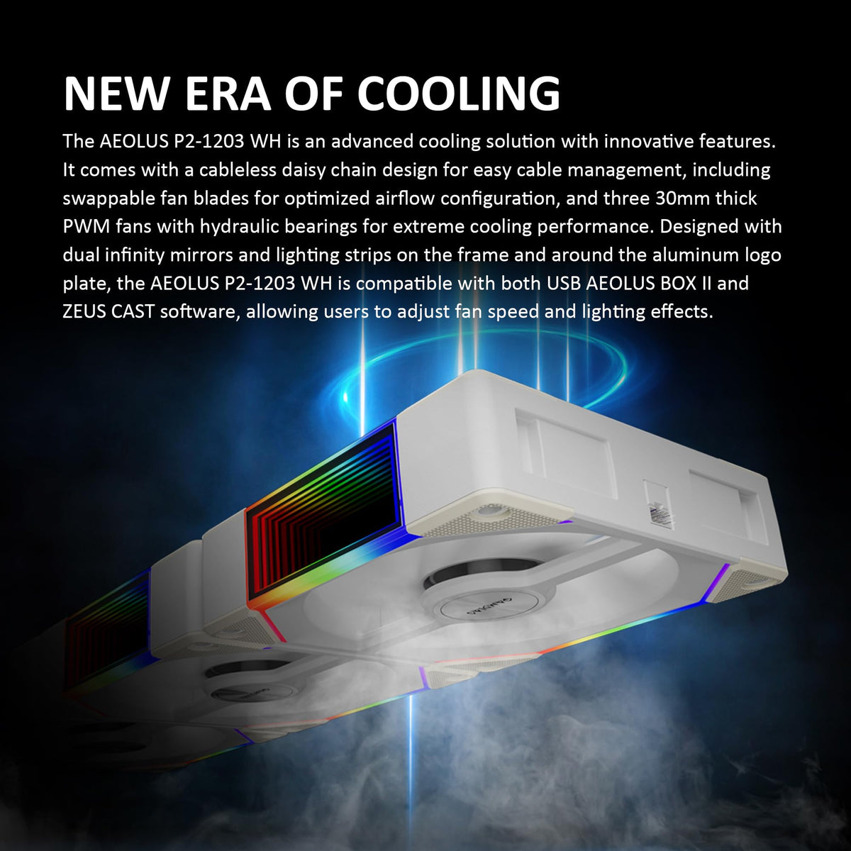GAMDIAS Aeolus P2-1203U 120mm ARGB PWM Fan(3 Fan Pack w/USB Hub), Include Reverse Fan Blade x3, ARGB Sync Ready, Easy Installation & Cabless Daisy-Chain Design, Silent Operation, Up to 2400RPM, White