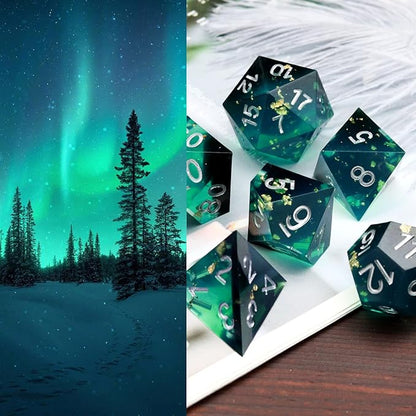 Haxtec Sharp Edge DND Dice Set Blue Black Resin Dice Gold Flakes D&D Dice for RPG Role Playing Games Compatible with Dungeons and Dragons Gift War Series