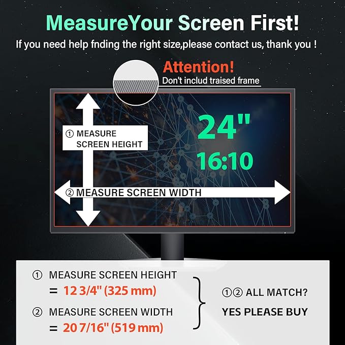 [2 Pack] Magnetic 24 Inch Computer Privacy Screen for 16:10 Aspect Ratio Widescreen Monitor, Hanging Eye Protection Anti Glare Blue Light Computer Monitor Privacy Filter, Removable 24in Protector Film
