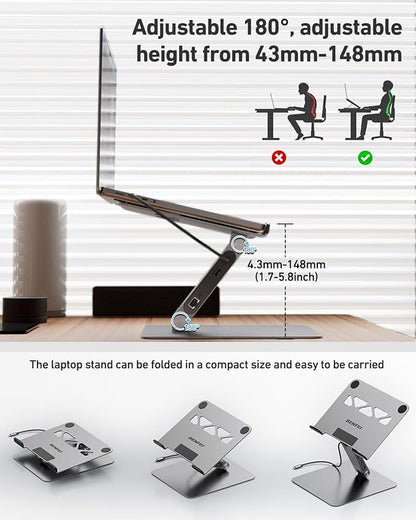 BENFEI Laptop Stand with USB C 6in1 Docking Station, HDMI 4K@60Hz,Gigabit Ethernet, 100W Power Delivery, 10Gbps 1*USB C 3.2 and 2*USB A 3.2 Compatible with MacBook Pro/Air, iPad Pro, XPS, Thinkpad