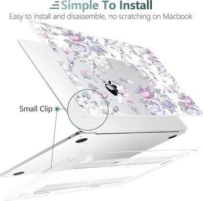 TWOLSKOO for M4 MacBook Air 13.6 inch Case 2025-2022 Release M4 A3240 M3 A3113 M2 A2681, Plastic Hard Shell & Screen Protector & Keyboard Cover & Trackpad Film, Purple Peony