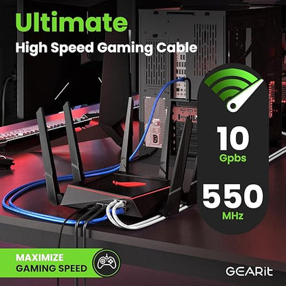 GEARit Cat 6 Ethernet Patch Cable 3 ft Black (10 Pack) Cat6 Patch Cables 3ft Black/Ethernet Patch Cable, 10Gbps 550MHz 24AWG Pure Copper, Snagless, Gold Plated RJ45 for Router, Server, Router, PC