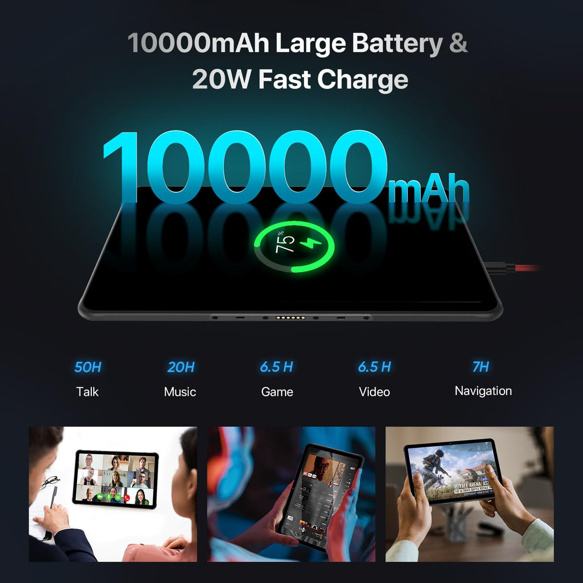 UMIDIGI 2K 11inch Rugged Tablet Android,Active T1 Octa-core 16GB RAM+128GB ROM,10000mAh,16+16+8MP Camera Waterproof Tablet with SIM Card Slot Unlocked/Stylus Pen/4G LTE/WiFi-5/BT 5.0/GPS,Warranty
