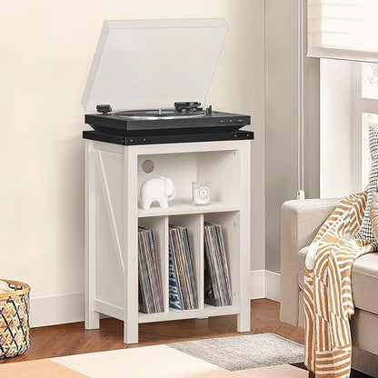 Record Player Stand with Vinyl Record Storage Holds up to 160 Albums,Large Wood Record Player Table Dispaly Shelf，White Turntable Stand Cabinet for Living Room,Bedroom,Office 8