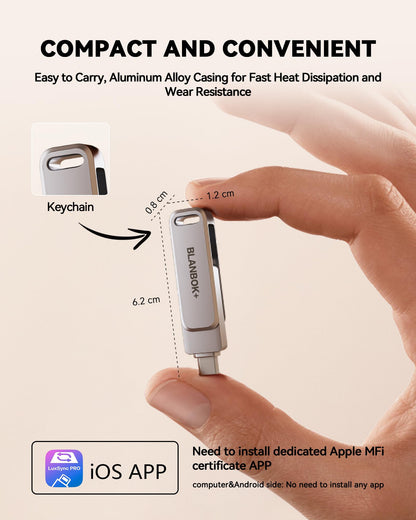 BLANBOK+ MFi Certified 512GB Flash Drive for iPhone Photo Stick, USB Thumb Drive Memory Stick High Speed USB Drive Photo Storage for iPhone USB Stick Compatible for iPhone/iPad/Android/PC, BLA233
