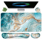 Keyboard Mouse Pad Set, Extended Mouse Pad+Keyboard Wrist Rest Support, Memory Foam Ergonomic Easy Typing, 3Pcs (35.4×15.7 in) Desk Pad Set for Home Office Study Game - Malachite Marble