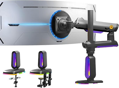 RGB Gaming Monitor-Arm for Flat/Ultrawide/Curved Monitors 32 to 60 inch, Heavy Duty Stand Load up to 20 kg, VESA 75/100 mm Monitor Mount G80