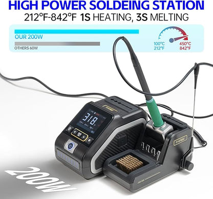 FNIRSI DWS-200 200W 210 Precision Digital Soldering Station Kit with 3 F210 Soldering Iron Tips and 2 Helping Hands, Temp Value & Curve Mode, 3 Temperature Storage, Full-Color Display