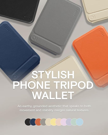 MOFT Phone Tripod Wallet for iPhone, Mulit-Angles, Lightweight & Portable Phone Stand, MOVAS Vegan Leather Magnetic Wallet, Strong Magnets, NFC Card Holder,Travel Essential, Navy Blue (With Card Slot)