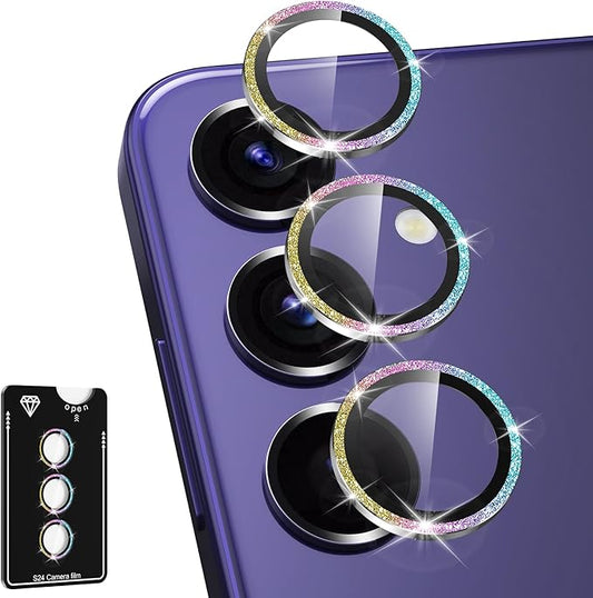 Avocase for Samsung Galaxy S24 Plus Camera Lens Protector, Individual Metal Ring Tempered Glass Lens Cover, [Strong Adsorption] Scratch Resistant Ultra-Thin HD Clear Lens Cover, 1 Set-Colorful Sparkly