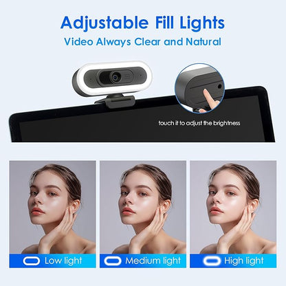 saylas 2K 50FPS Webcam, Streaming Camera with Fill RGB Lights, Autofocus, Dual Noise-Cancelling Microphones, Privacy Cover and Tripod for Computer, PC, Zoom, Skype, Teams, Laptop