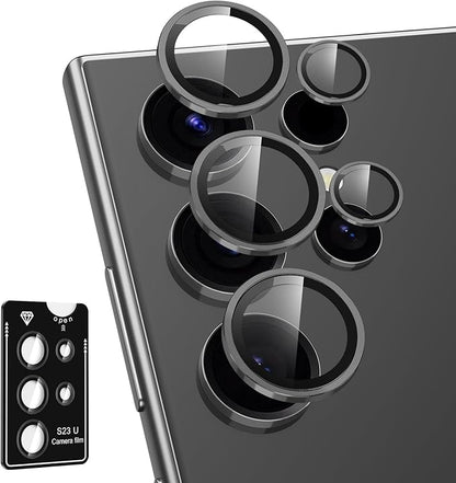 for Samsung Galaxy S23 Ultra Camera Lens Protector, Individual Metal Ring Tempered Glass Lens Cover, [Strong Adsorption] Scratch Resistant Ultra-Thin HD Clear Lens Cover, 1 Set-Black