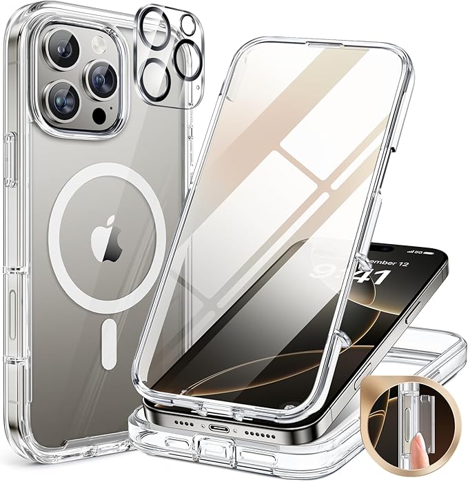 Miracase Magnetic for iPhone 12 Pro Max Case [Compatible with MagSafe] Full-Body Phone case with Built-in Glass Screen Protector& Camera Protector, Military Drop Proof 12 Pro Max Cover