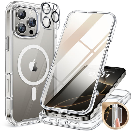 Miracase for iPhone 13 Case 6.1'',Full-Body Magnetic Clear Bumper Case with Built-in 9H Tempered Glass Screen Protector,Military Drop Protection Outdoor Phone Case — iPhone 16 Pro Max