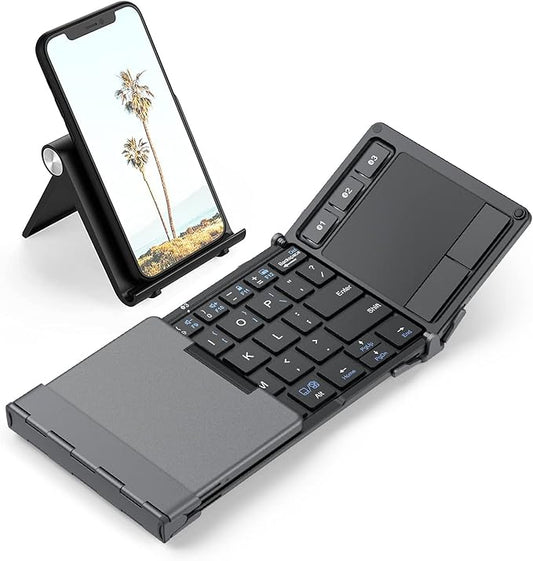 iClever Foldable Keyboard with Touchpad, BK08 Portable Tri-Folding Bluetooth Keyboard for iPad, iPhone, Windows, Mac & Android — Connect Up to 3 Devices