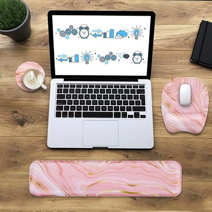 Keyboard Wrist Rest Mouse Pad Wrist Support for Computer Desktop/Laptop/Notebook Memory Foam Keyboard Pad Ergonomic Hand Rest Wrist Cushion for Home Office Gaming - Pink Fluid