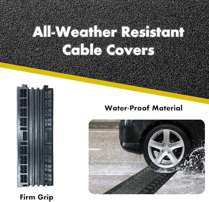 Kable Kontrol Drop Over Floor Cord Cover – 40” Inch Long 3 Channel Cable or Wire Protector – 10 Pcs Bulk Pack - Rubber Ramp for Indoor and Outdoor Use – Black