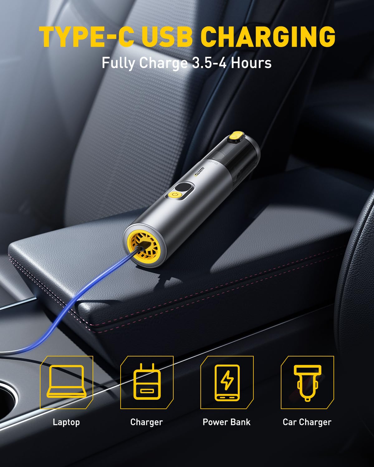 AUXITO Car Vacuum Cleaner - Portable Handheld Vacuum Cleaner 14000Pa Suction Power, Blow & Suction 2 in 1 Mini Vacuum Cleaner Hand Held Vacuum for Car, Home, Pet, Office, Gifts for Men (Silver)