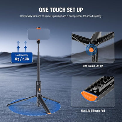 NEEWER 57.9" Selfie Stick Tripod Compatible with iPhone Samsung Android, Metal Portable Lightweight Travel Cell Phone Stand with Phone Holder Mount & Remote for Video Recording Filming, PA992 Black